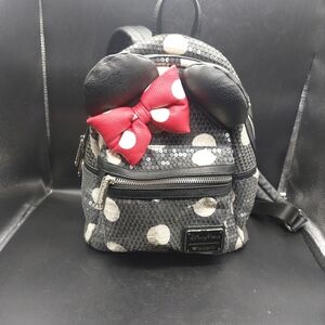 Disney Parks Loungefly Minnie Mouse Sequined Polka Dot Mini Backpack~EUC